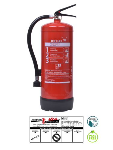 Jockel WN9LJM 27 - fluorfreier Dauerdruck-Wasser-Feuerlöscher, 9L, EN3, 27A = 9LE, inkl. Prüfplakette